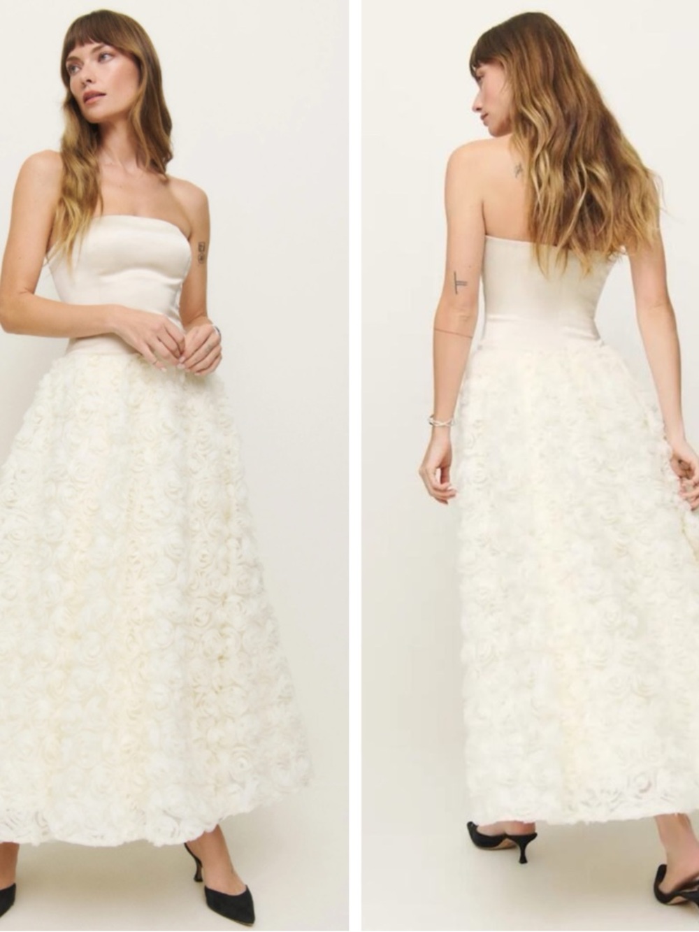 REFORMATION Rosy Strapless Floral Rosette Tulle White Maxi Dress Size 6 - Picture 2 of 8